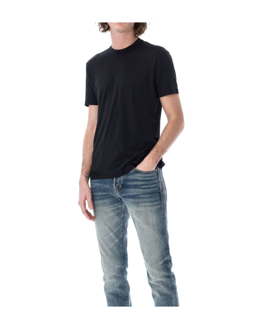 Tom Ford Black Stretch Cotton Crew Neck T-shirt In Black