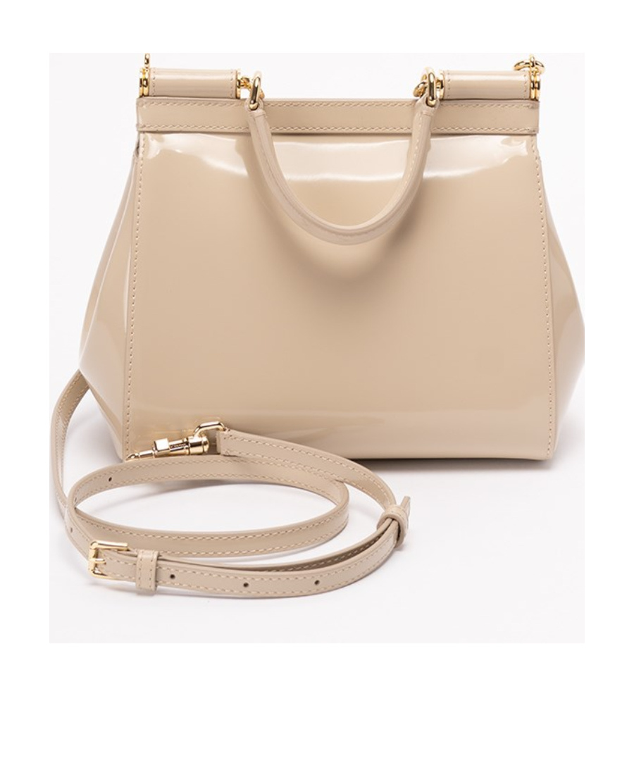 Dolce & Gabbana Small Sicily Patent-leather Tote Bag In Nude