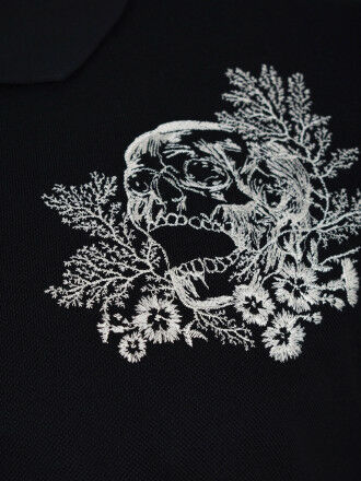 Alexander Mcqueen Black Skull Embroidered Polo Shirt In Black