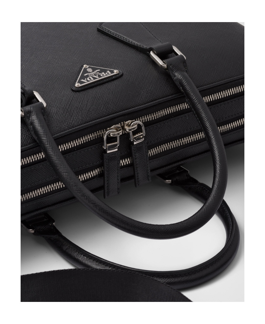 Prada Saffiano Leather Briefcase In Black