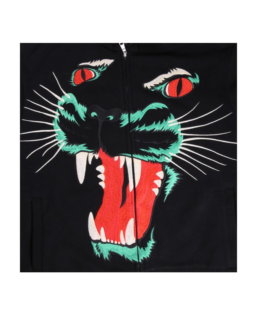 Gucci Leopard Head Embroidered Hooded Casual Jacket In Black