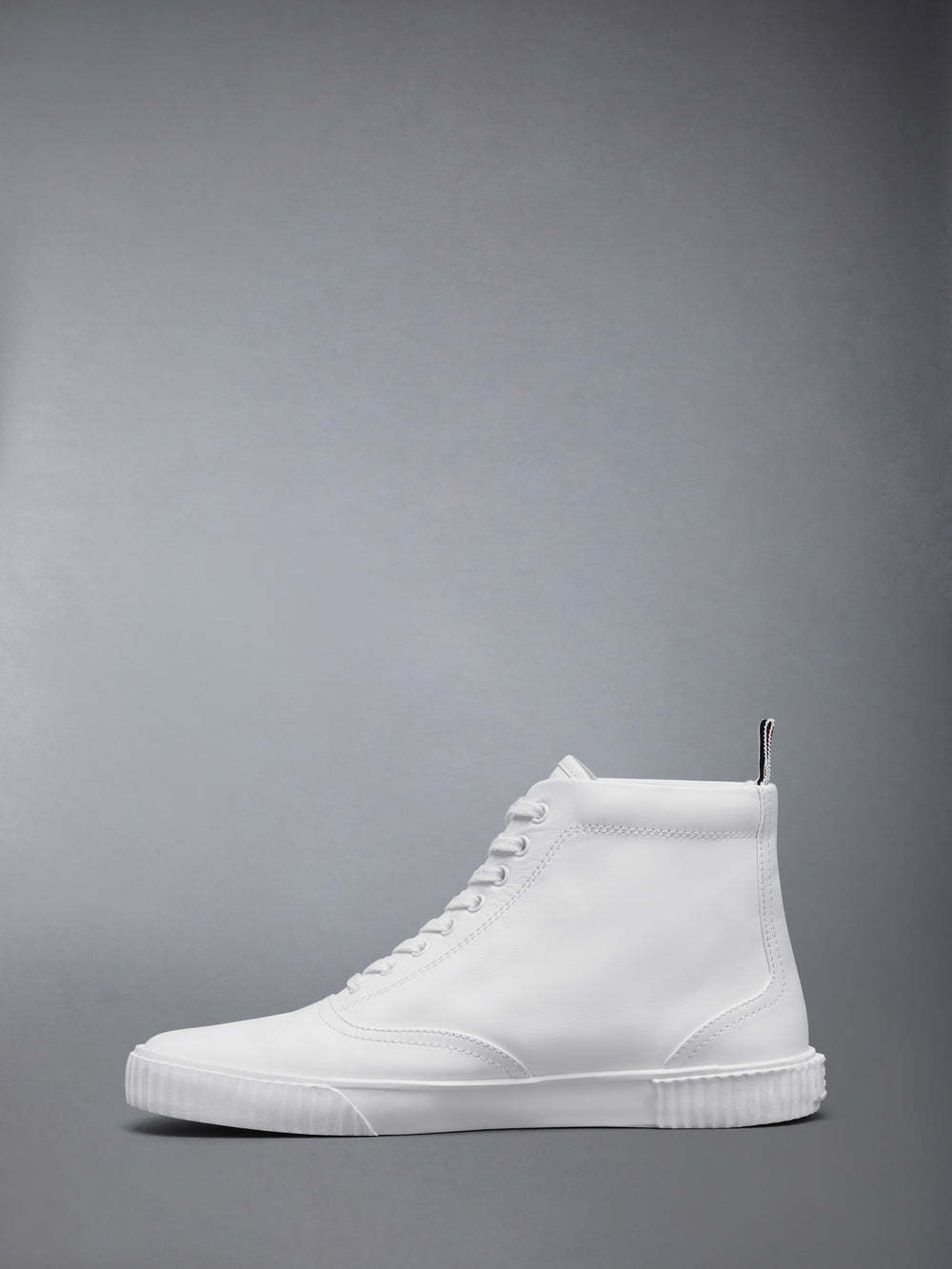Thom Browne White Vitello Calf Leather High Top Heritage Sneakers In White