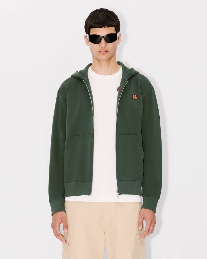 Kenzo Boke Flower Embroidery Zipper Hoodie In Black