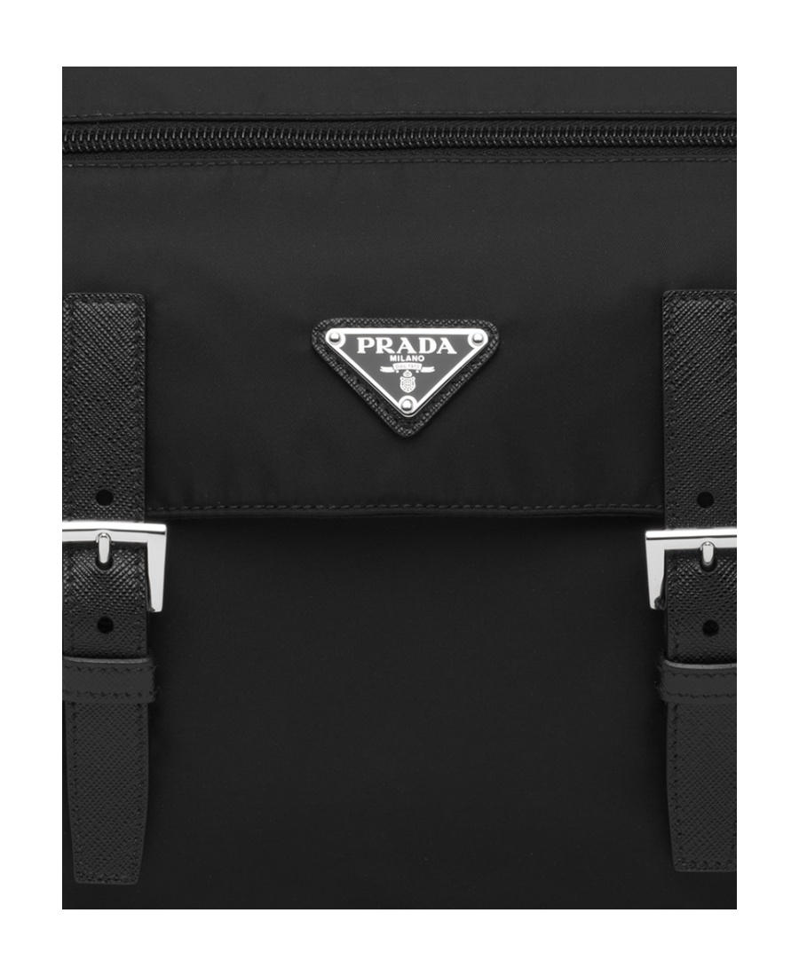Prada Re-nylon Logo Plaque Crossbody Bag In Black