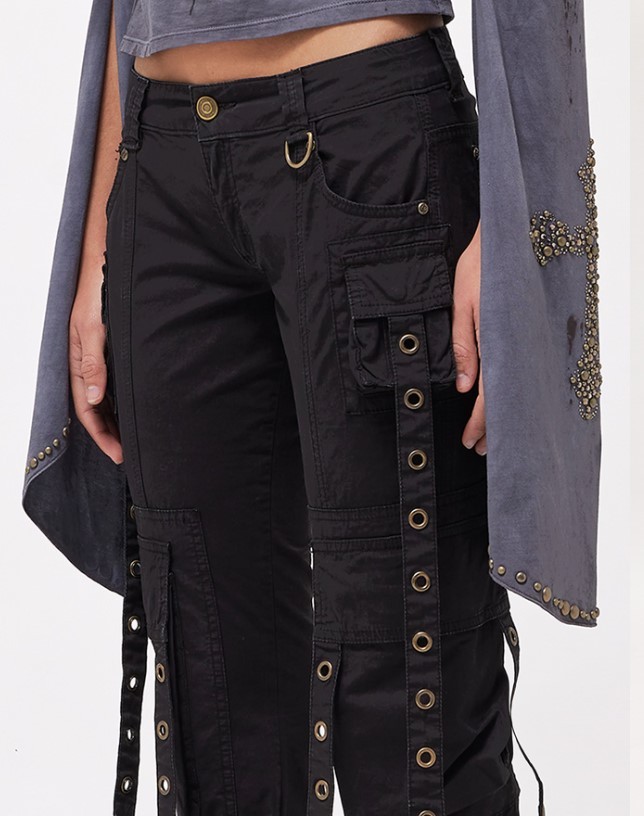 Shop Blumarine Eyelet-detail Flared Trousers In Black