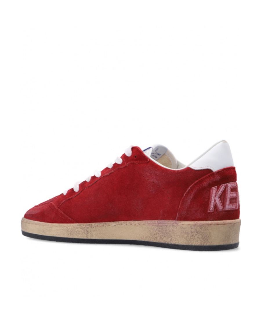 Golden Goose Ball Star Sneakers In Dark Red Suede With White Leather Star And Heel Tab In Red