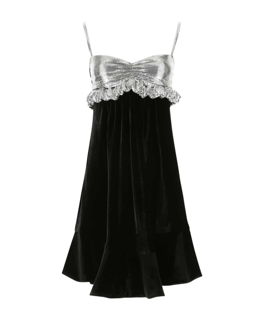Rabanne Two-tone Velvet Minidress In Black