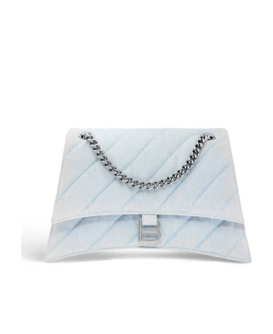 Balenciaga Medium Crush Quilted Denim Shoulder Bag In Blue