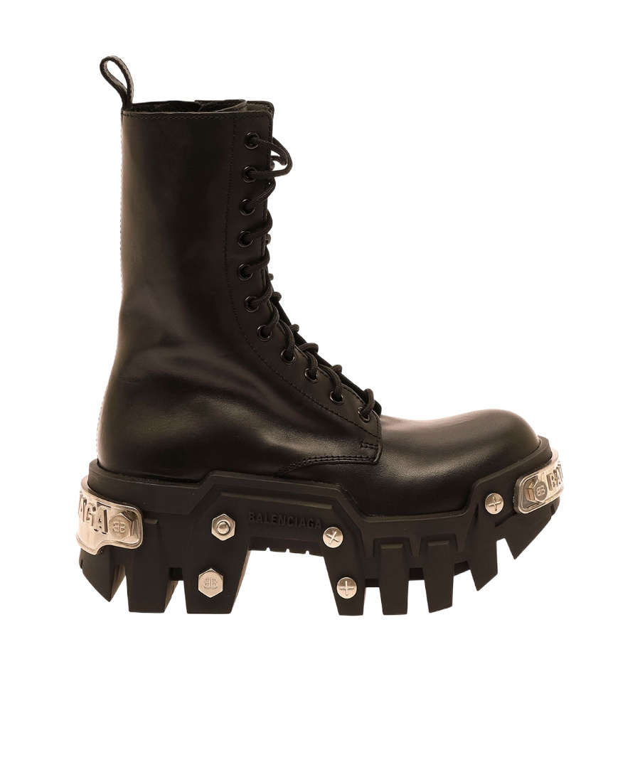 Balenciaga Bulldozer Platform Leather Boots In Black
