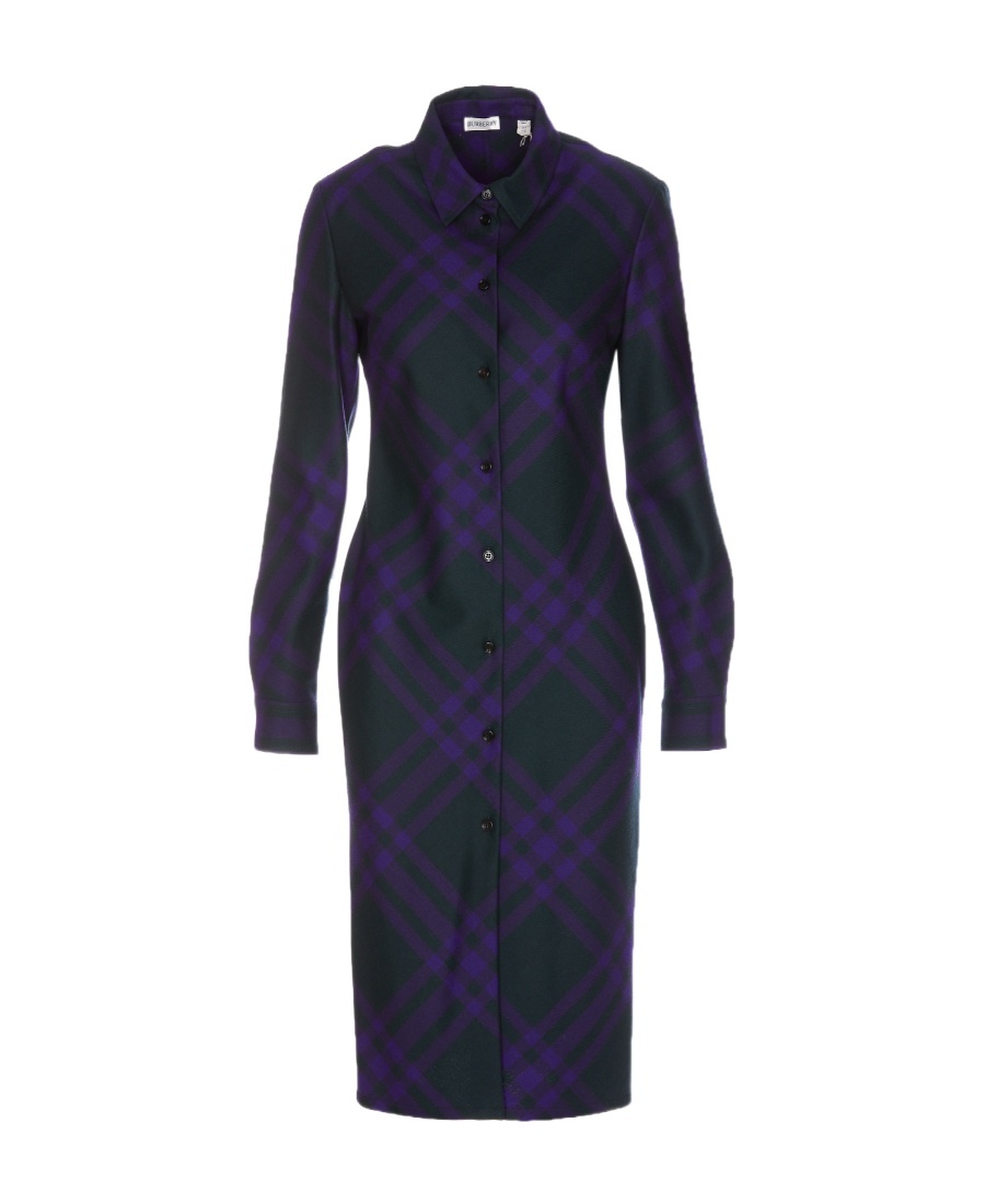 Burberry Long Sleeved Checked Shirt Dress In Black