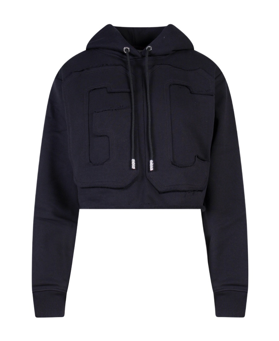 Gcds Logo-embroidered Cropped Hoodie In Black