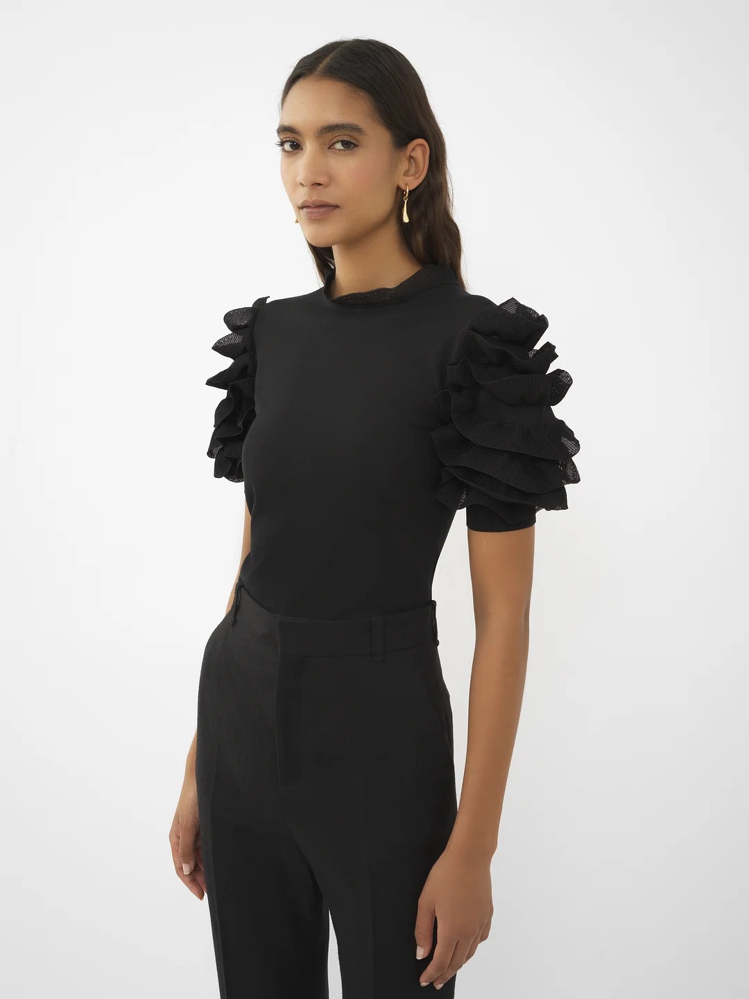 Chloé Short-sleeved Lotus Leaf Edge T-shirt In Black