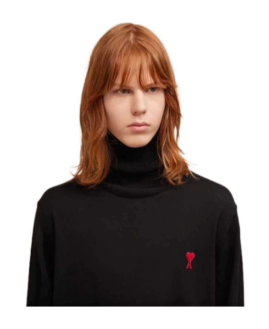 Ami Alexandre Mattiussi Ami Paris Ami De Coeur Midnight Blue Turtleneck In Black