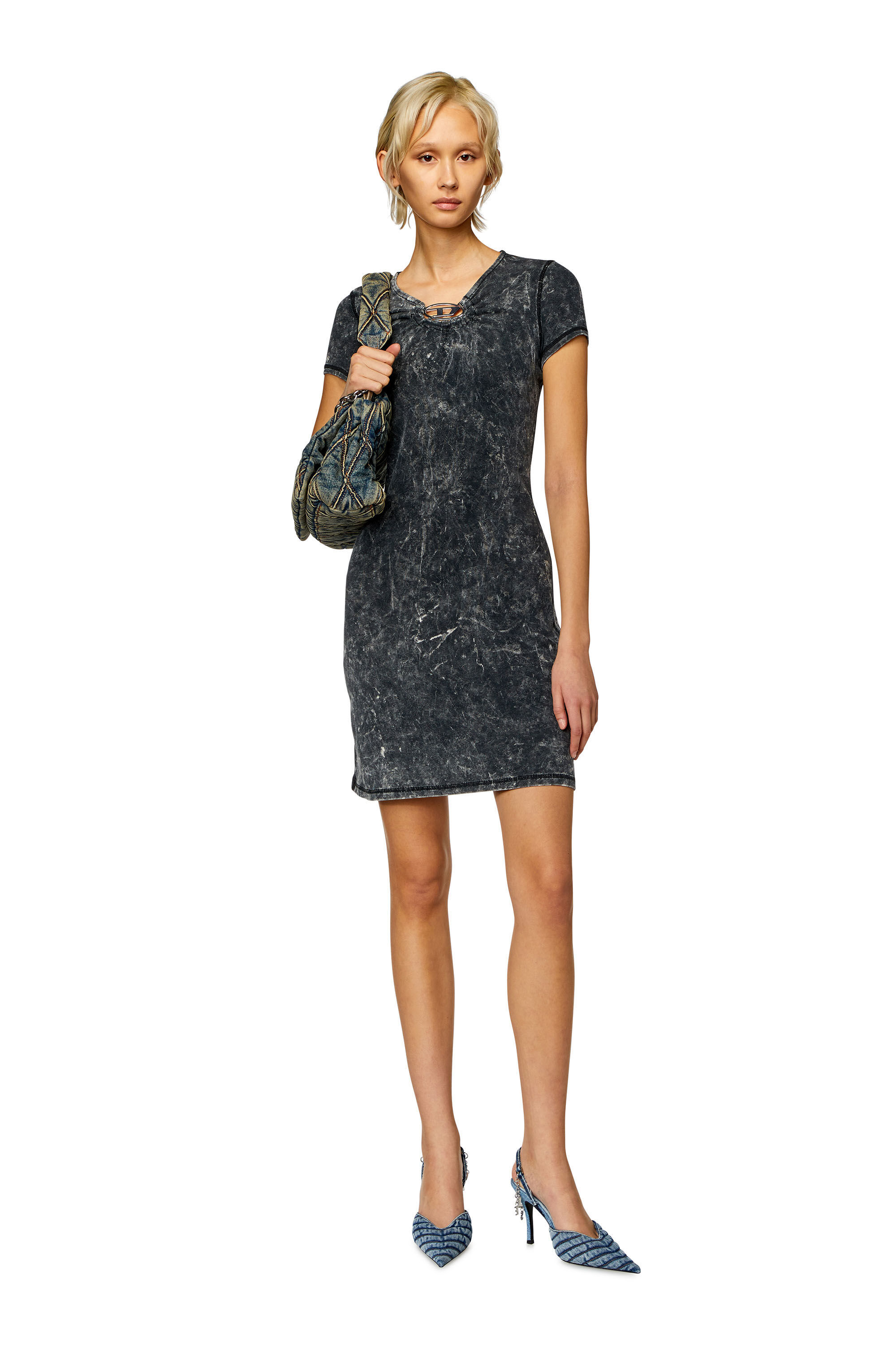 Diesel D-crespe A-line Denim Dress In Gray