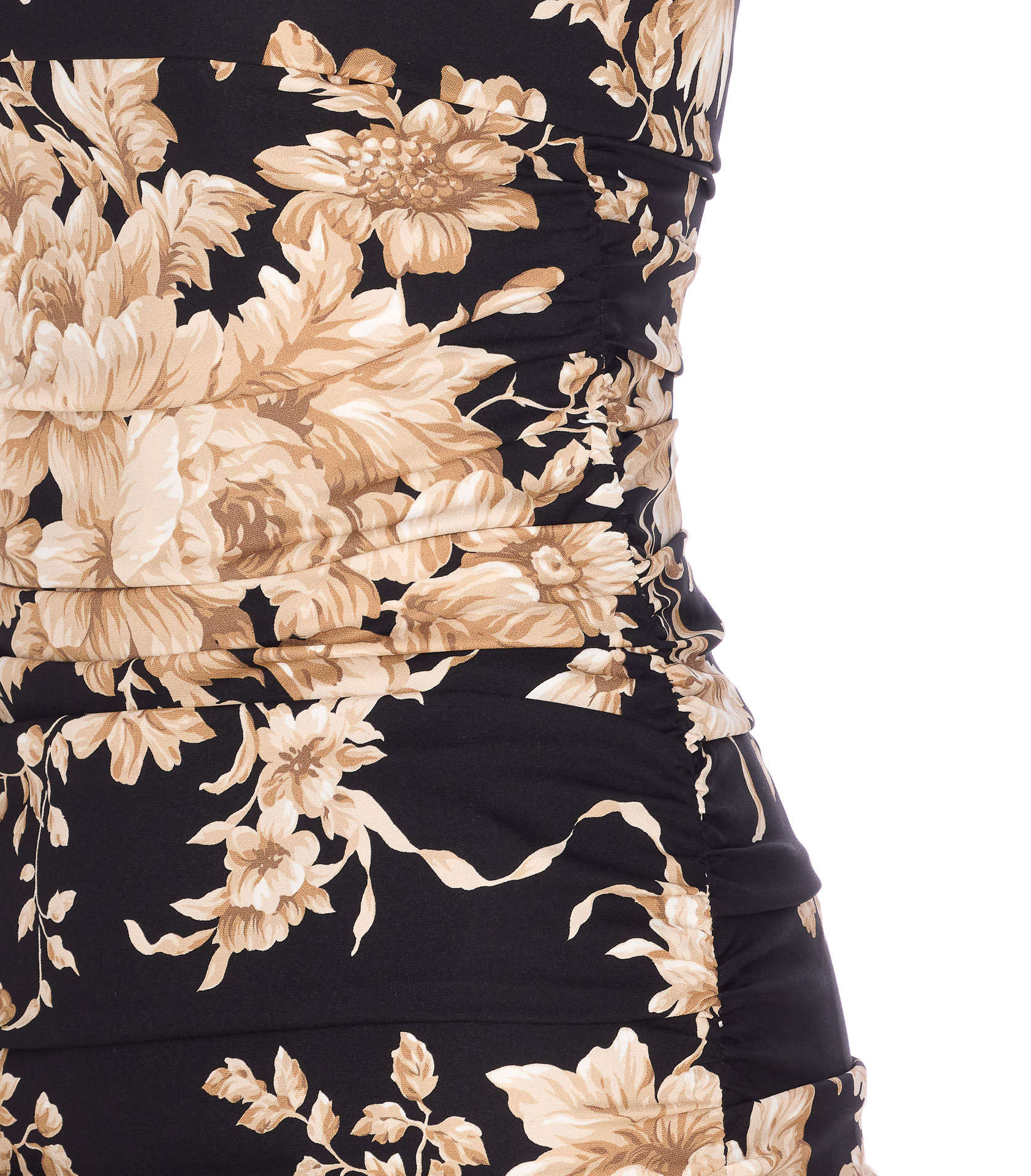 Dolce & Gabbana Floral Print Fitted Dress With Spaghetti Straps In Brown