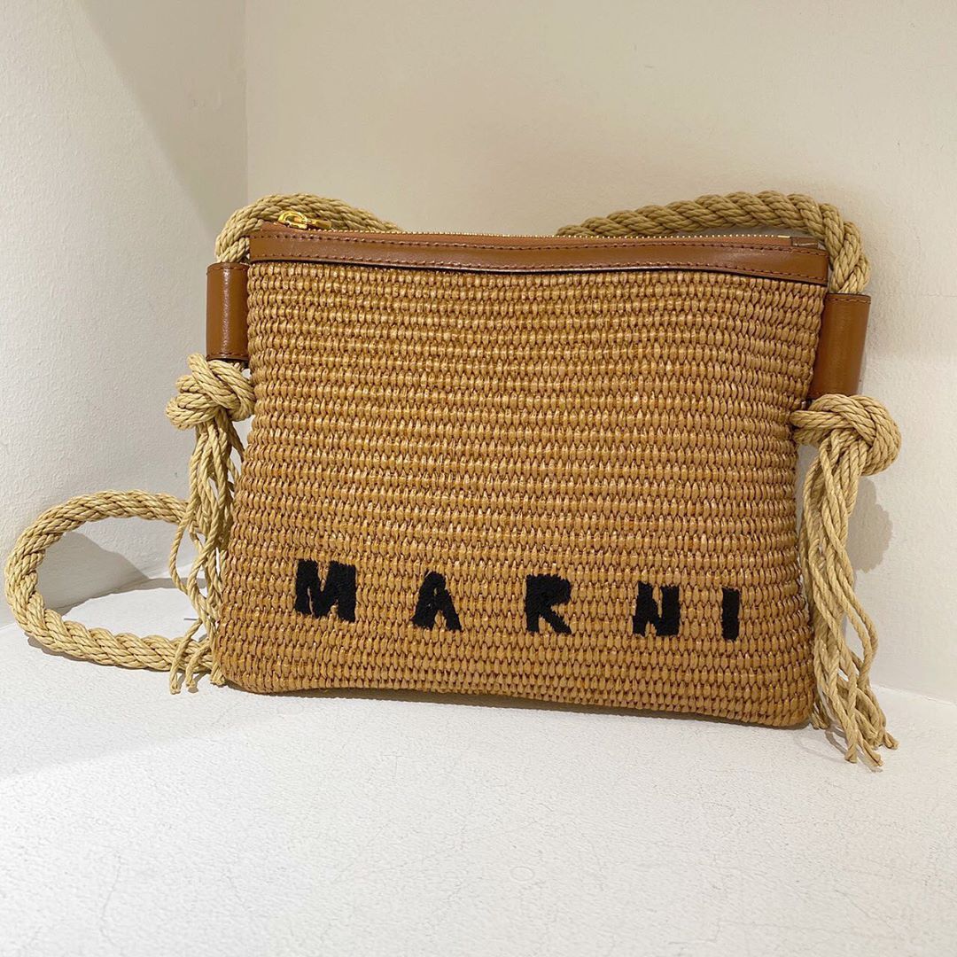 Marni Logo-embroidered Shoulder Bag In Brown