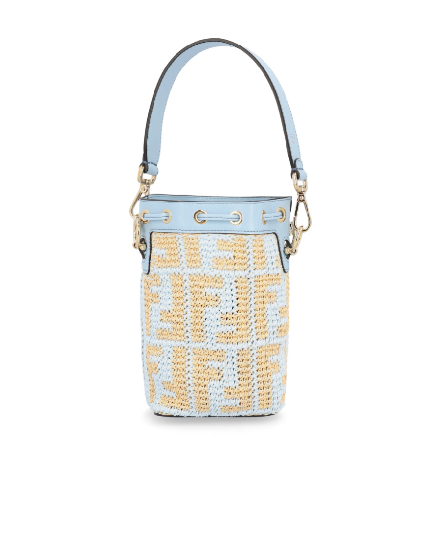 Fendi Small Mon Tresor Woven Bucket Bag In Blue