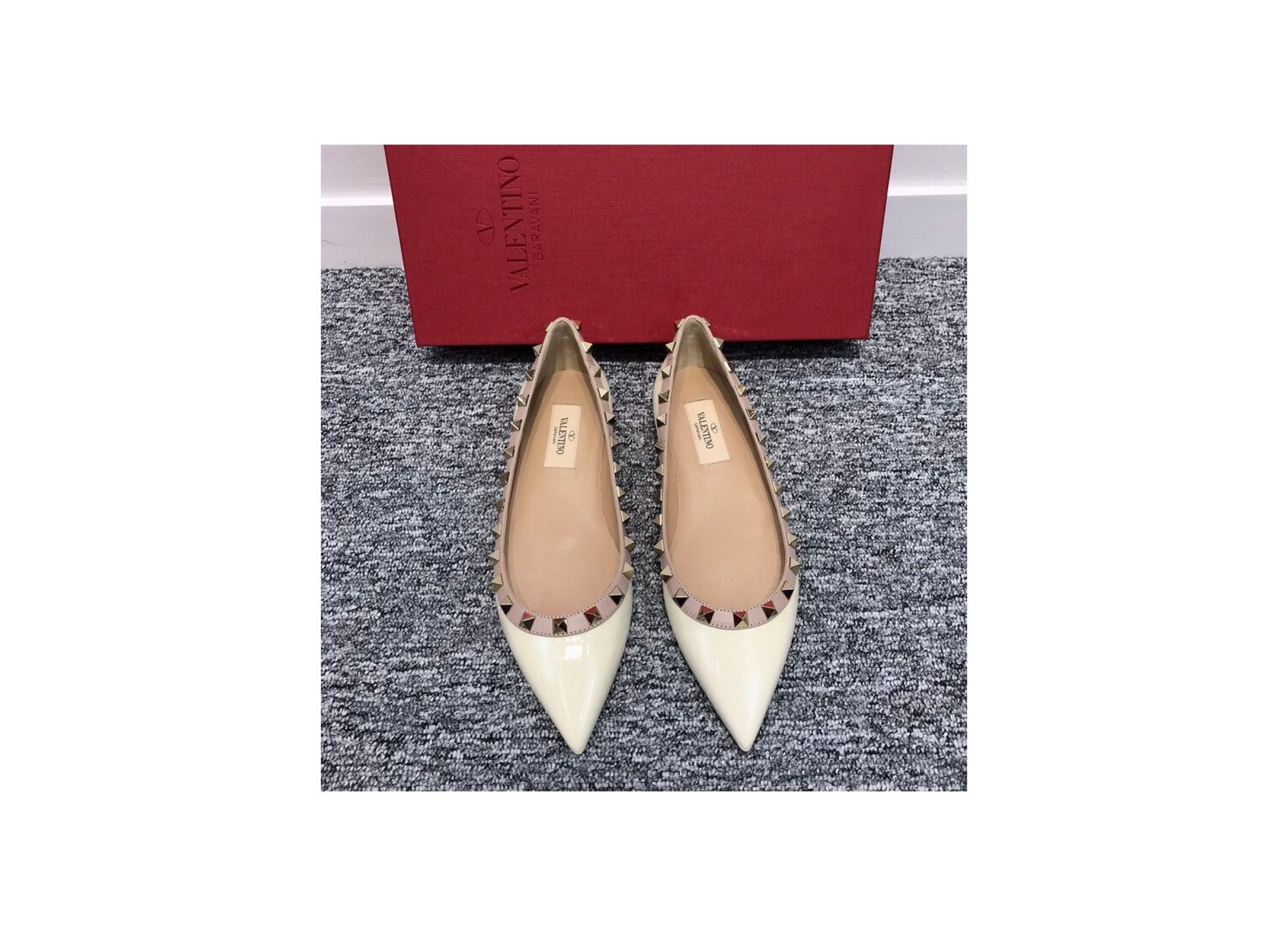 Valentino 10mm Rockstud Leather Flats In White