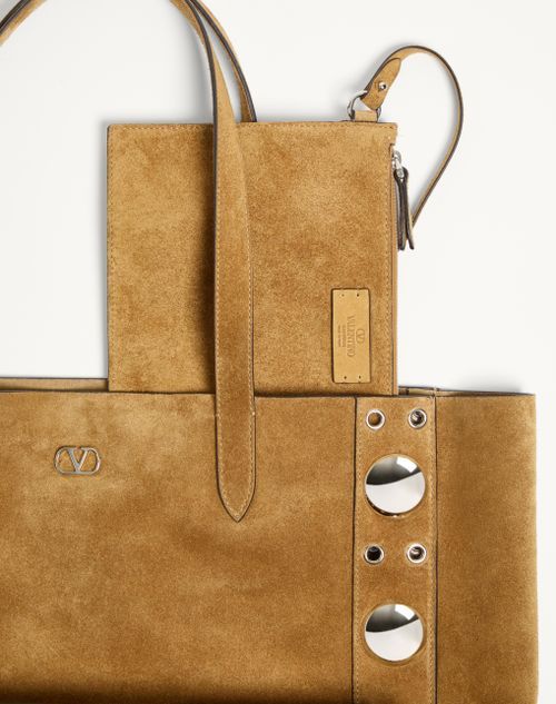Valentino Garavani Garavani Nellcôte Suede Shopping Bag Woman Havana Beige Uni In Brown