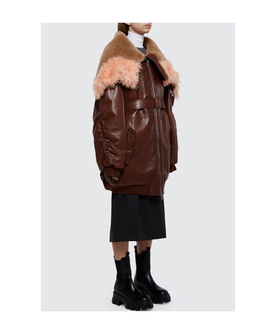 Prada Wool Overcoat With Large Outline In Brown