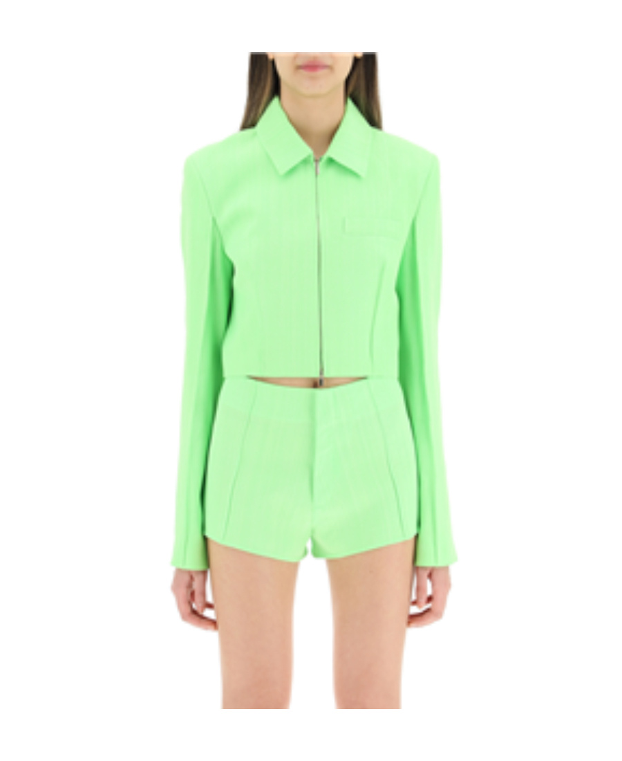 Jacquemus Pointed-collar Cropped Jacket In Green