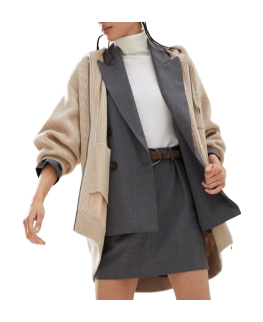 Brunello Cucinelli Ribbed-knit Hooded Cardigan In Nude