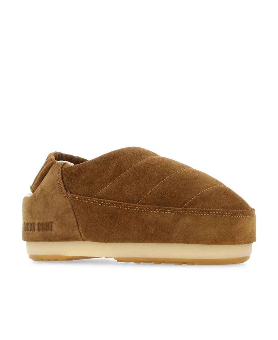 Moon Boot Elasticated Band Suede Slippers In Brown