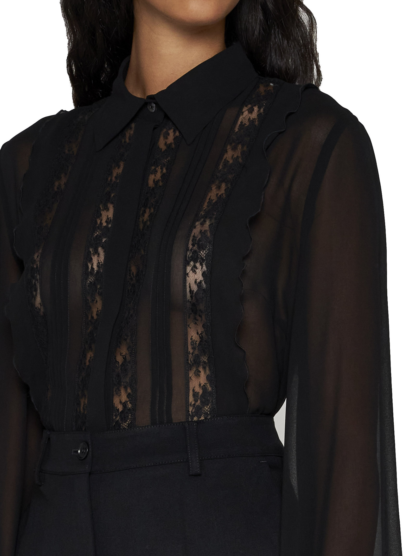 P.a.r.o.s.h Floral-lace Semi-sheered Shirt In Black