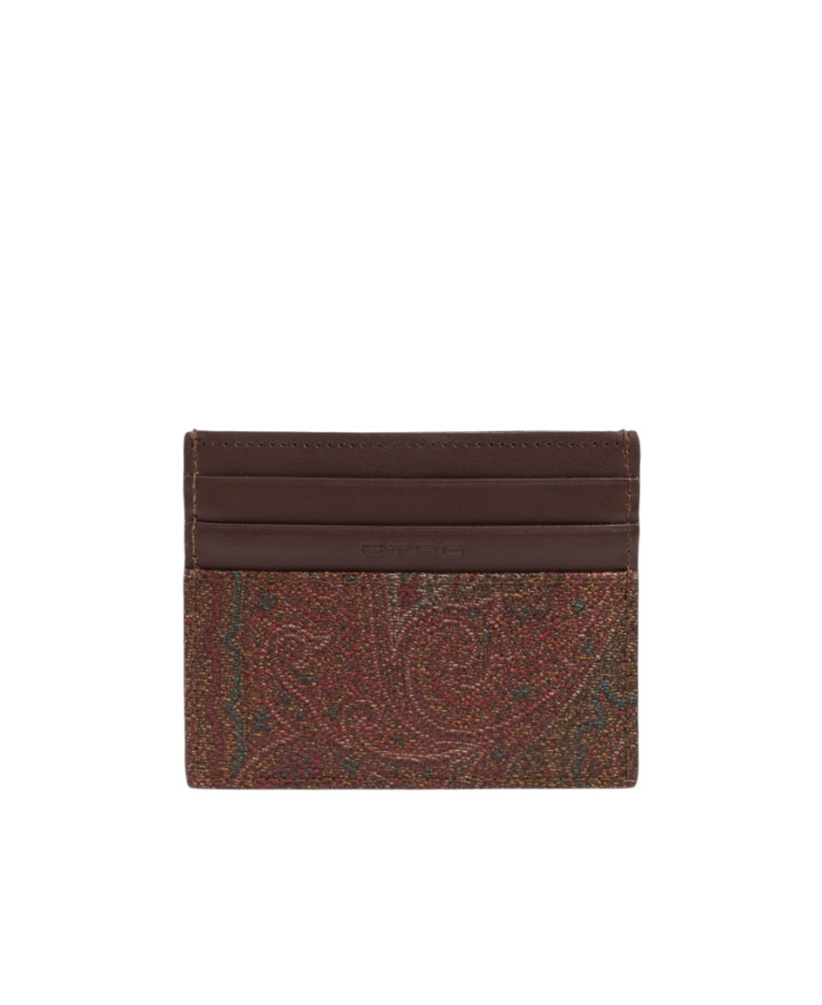 Etro Pegaso Embroidered Card Holder In Brown