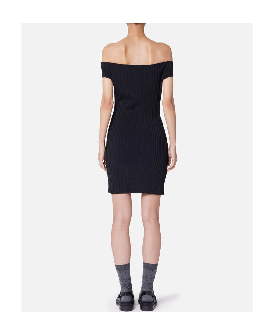 Shop Ami Alexandre Mattiussi Ami Paris Off-shoulder Knitted Mini Dress In Black