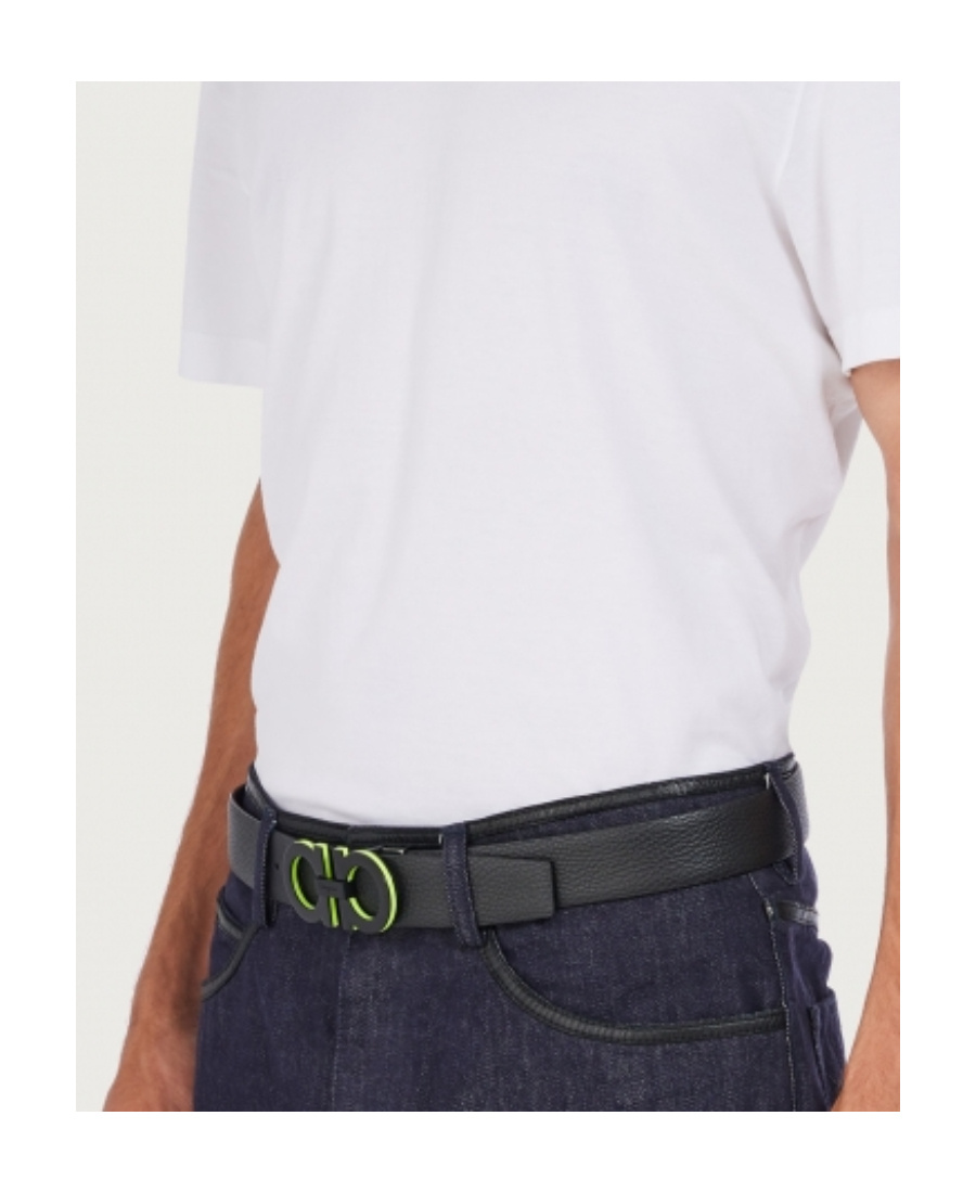 Ferragamo Black Reversible Belt With Gancini Buckle On The Front And All-over Gancini Motif In Black