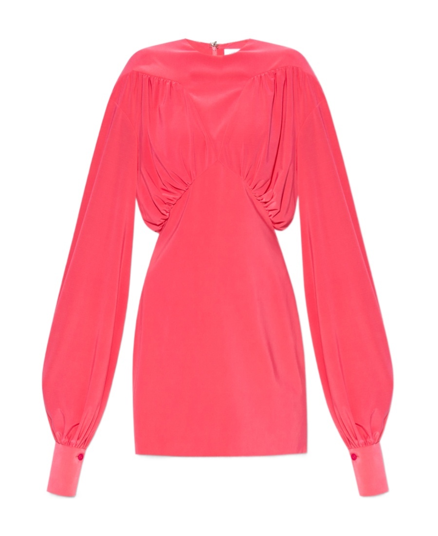 Shop Attico The  Ruched Long-sleeved Mini Dress In Orange