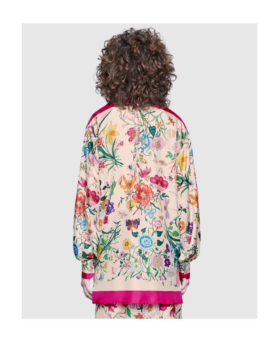 Gucci Oversize Shirt With Flora Print In Nude