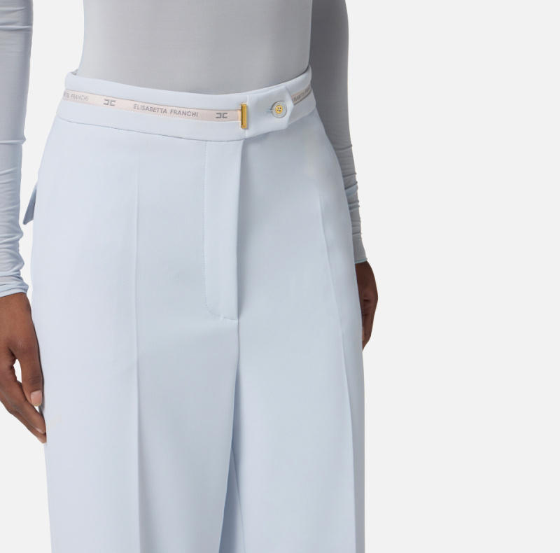 Elisabetta Franchi Logo-ribbon Trousers In Silver