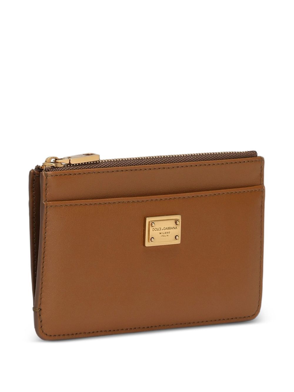 Dolce & Gabbana Dauphine Logo-plaque Zip-around Card Holder In Brown