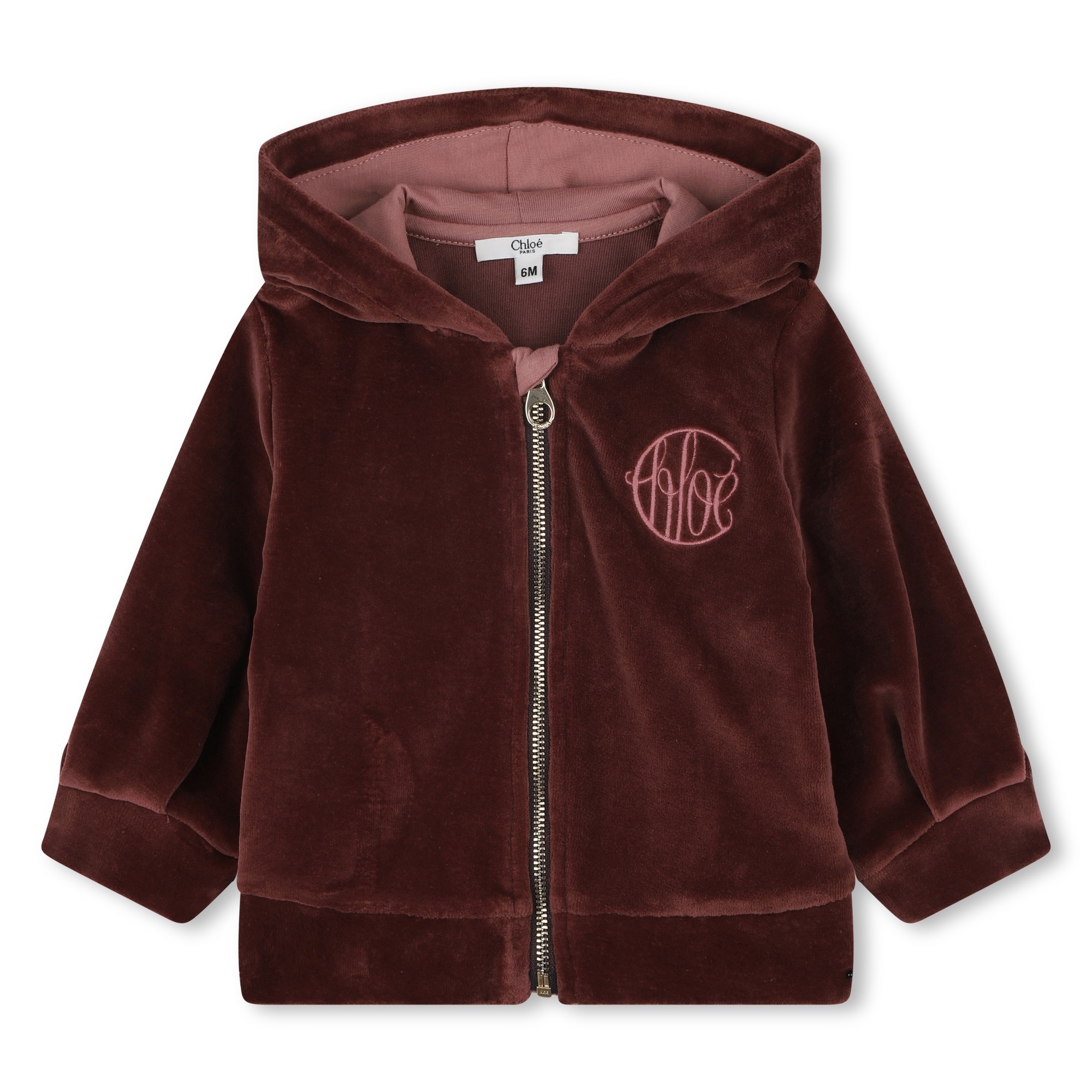 Chloé Baby Set Of Cotton Velvet Hoodie And Sweatpants In Burgundy