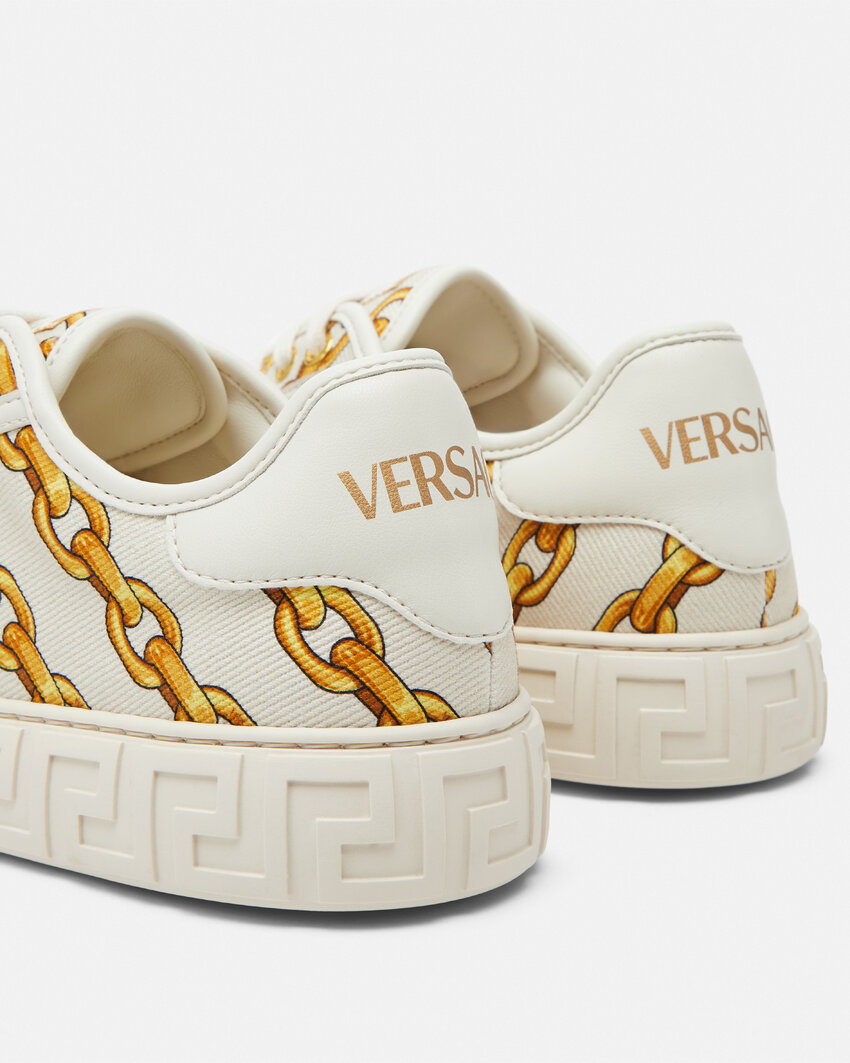 Versace Chain Stripes Greca Sneakers In Nude