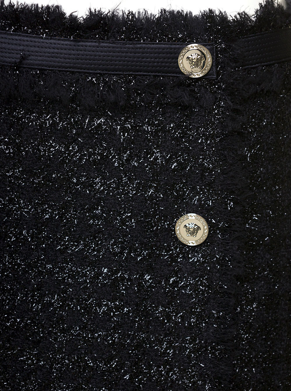 Versace Black Mini Lurex Skirt With Silver-tone Hardware In Black