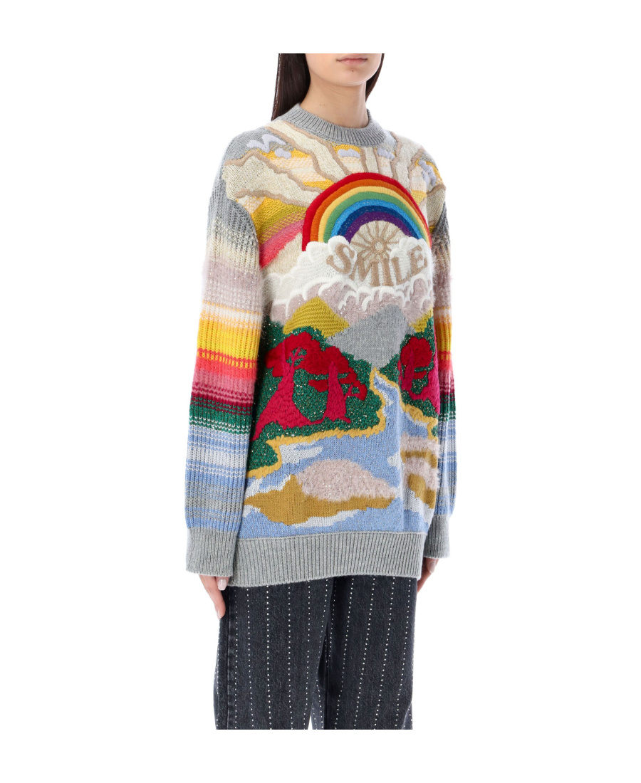 Stella Mccartney Festive Smile Embroidered Intarsia Wool-blend Sweater In Gray