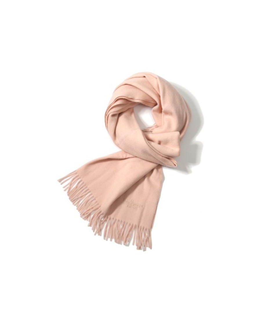 Mulberry Logo-embroidered Fringed Scarf In Pink
