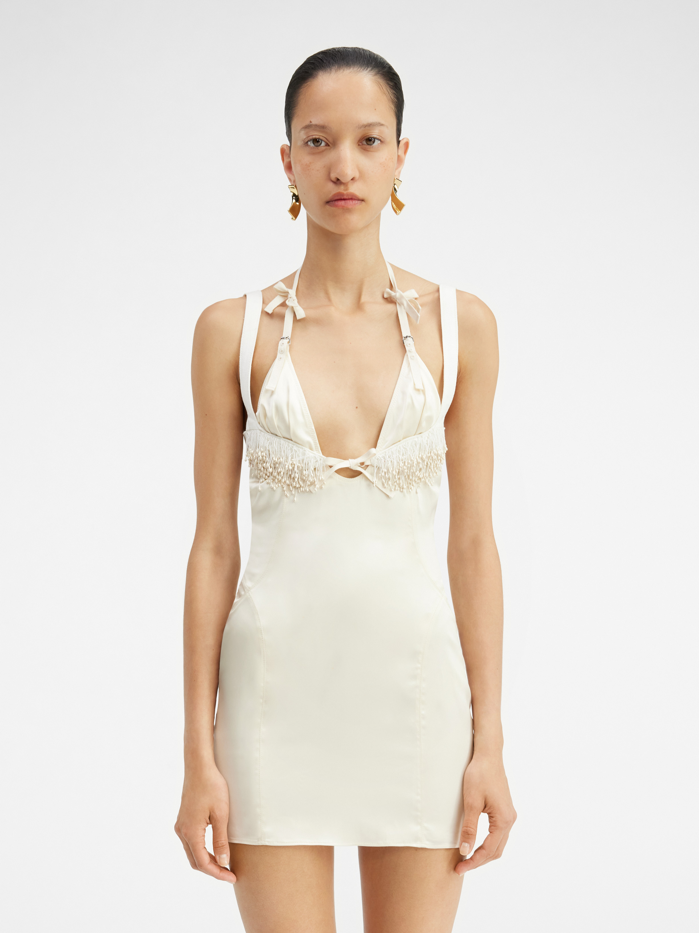 Jacquemus Spaghetti Strap Mini Dress In White