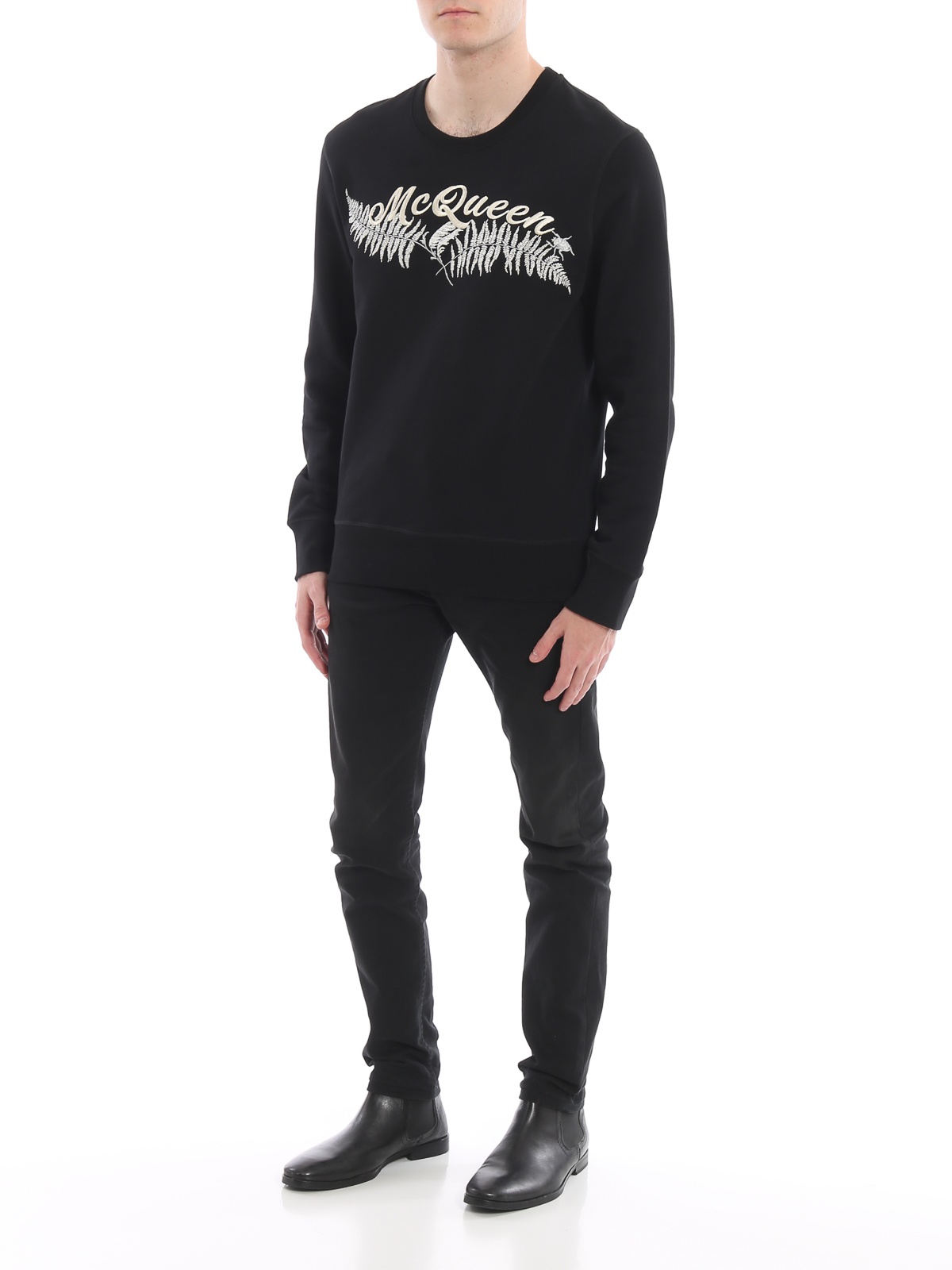 Alexander Mcqueen Round-necked Logo Sweater In Black
