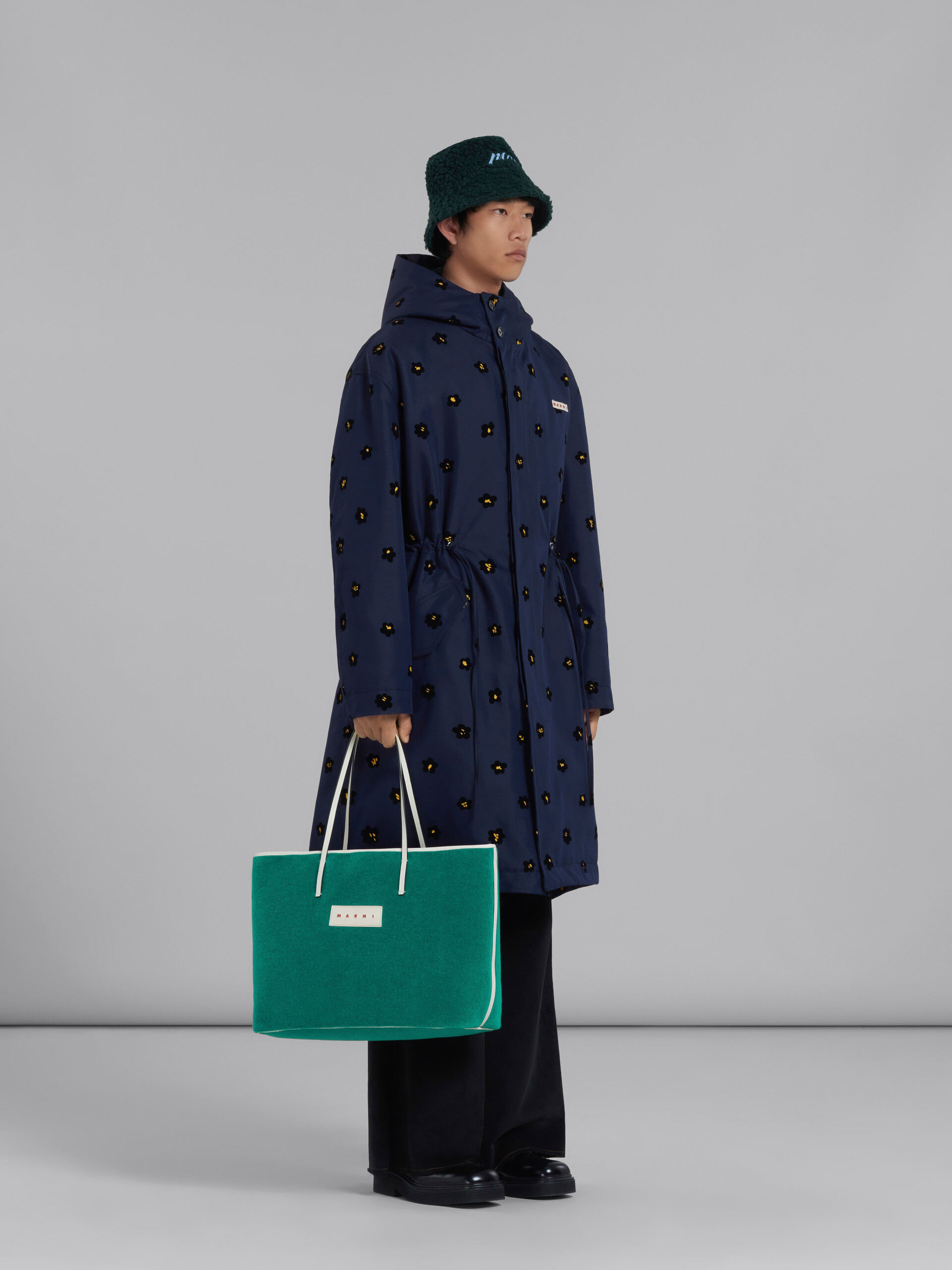 Marni Draft Flower Parka Coat In Black