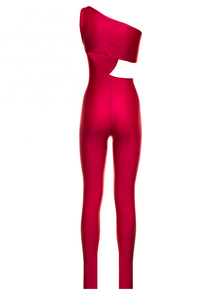 Saint Laurent Asymmetric Sleeveless Jumpsuit In Red