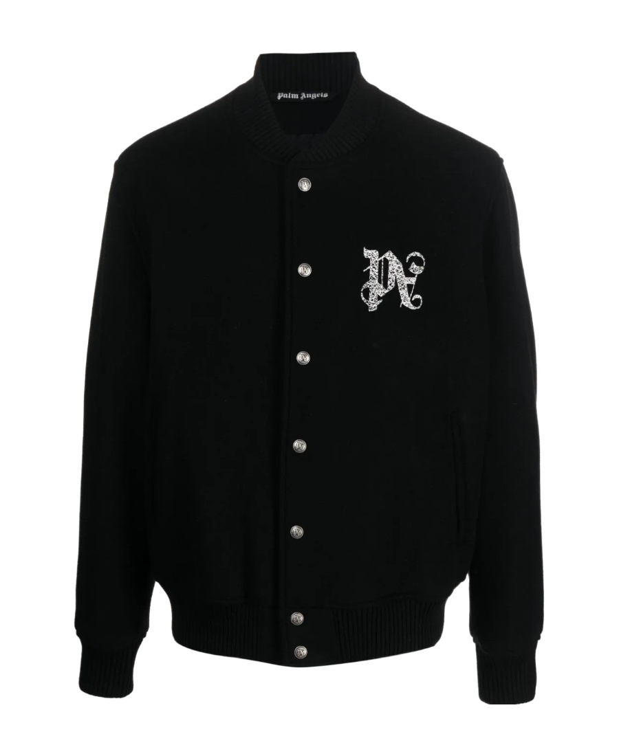 Palm Angels Monogram Embroidered Bomber Jacket In Black