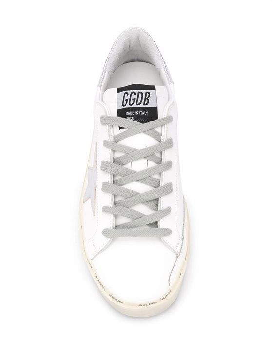 Golden Goose Hi Star Sneakers With Star And Heel Tab In Metallic Silver In White