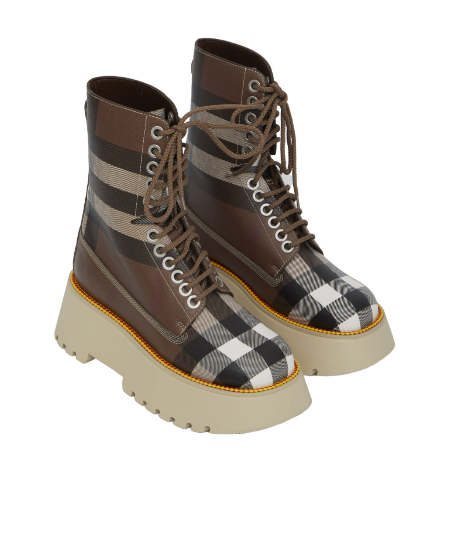 Burberry Exaggerated Check Leatherette Platform Boots In Multicolor