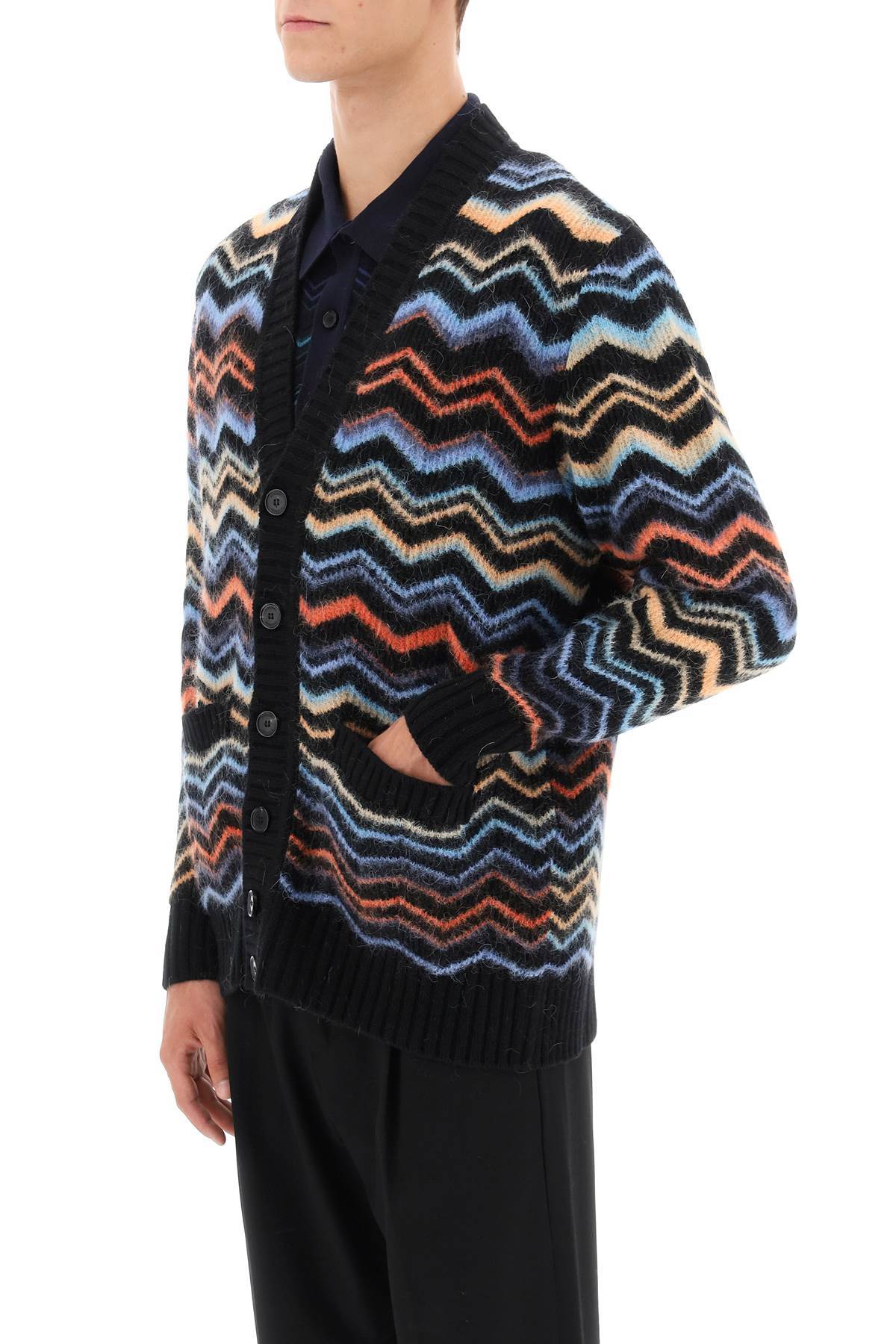 Shop Missoni Zigzag-woven Ribbed Cardigan In Black