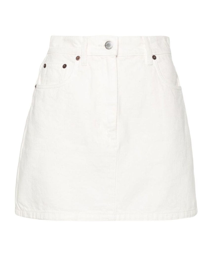 Prada Logo-appliqué Denim Mini Skirt In White