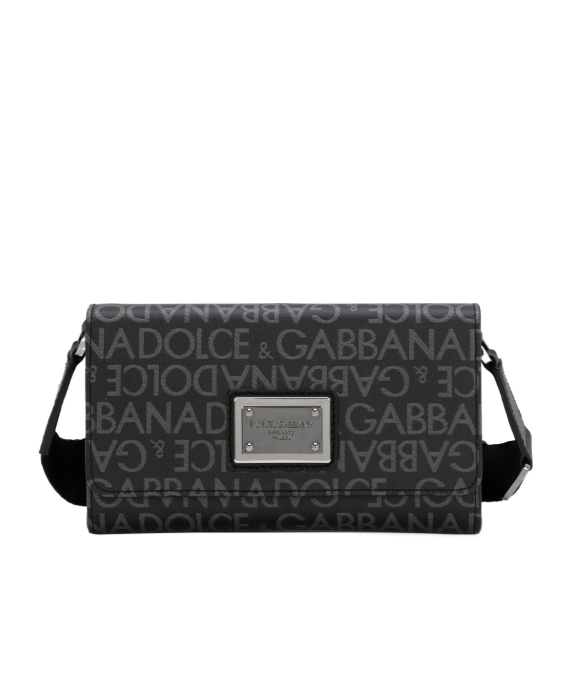 Dolce & Gabbana Dolce Gabbana Logo Jacquard Foldover Top Crossbody Bag In Black